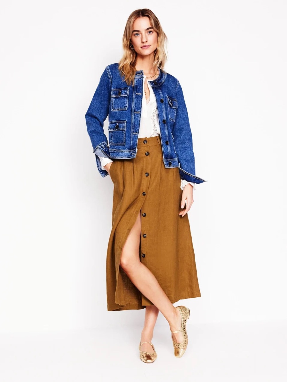 NWT Boden Thomasina Linen Midi Skirt in Gingerbread size 10 petite